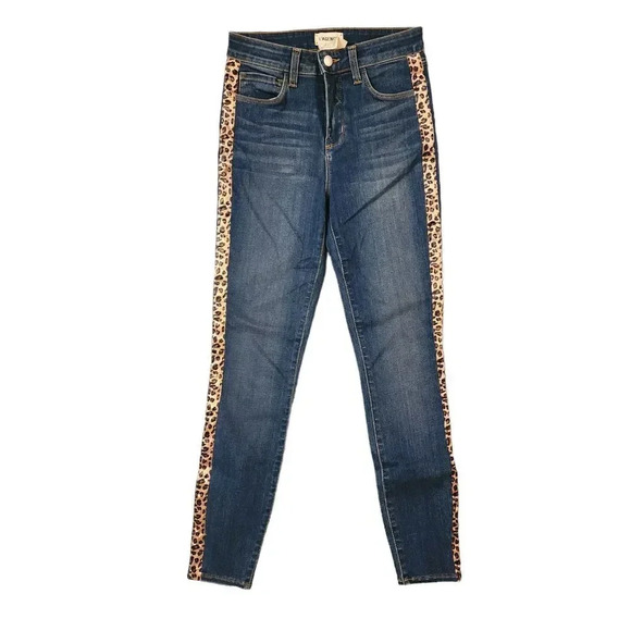 L'Agence Jeans Size 25 Neptune Blue Margot Skinny High Rise Leopard Satin Trim - Picture 1 of 8